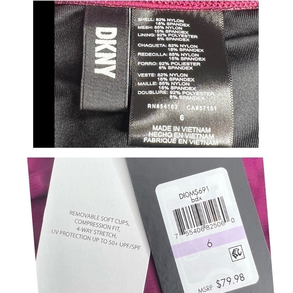 DKNY BORDEAUX WINE Ruffle Underwire Tummy Control One-Piece Swimsuit - Picture 10 of 15